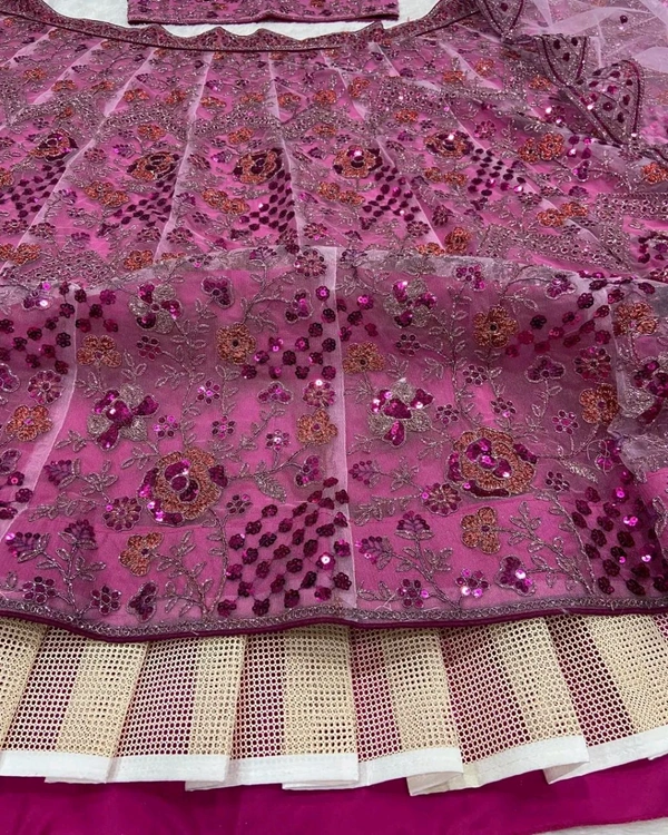 Soft Net Fabric Pink Lehenga For Bridal Sister - Mulberry, Free Size