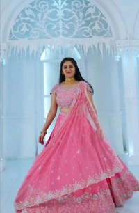 Classic Lehenga Choli with Embroidery Work and Elegant Dupatta for Weddings - Brilliant Rose, L