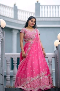 Classic Lehenga Choli with Embroidery Work and Elegant Dupatta for Weddings - Brilliant Rose, L