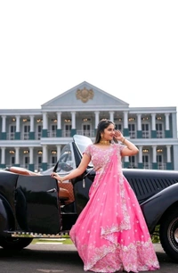 Classic Lehenga Choli with Embroidery Work and Elegant Dupatta for Weddings - Brilliant Rose, L