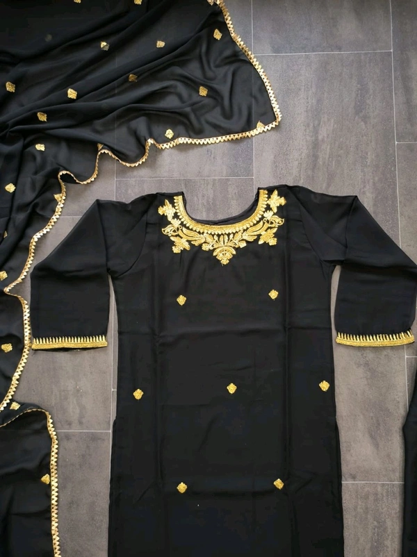 PARTY WEAR EMBROIDERY WORK TOP BOTTOM WITH DUPATTA BLACK - Black, XL