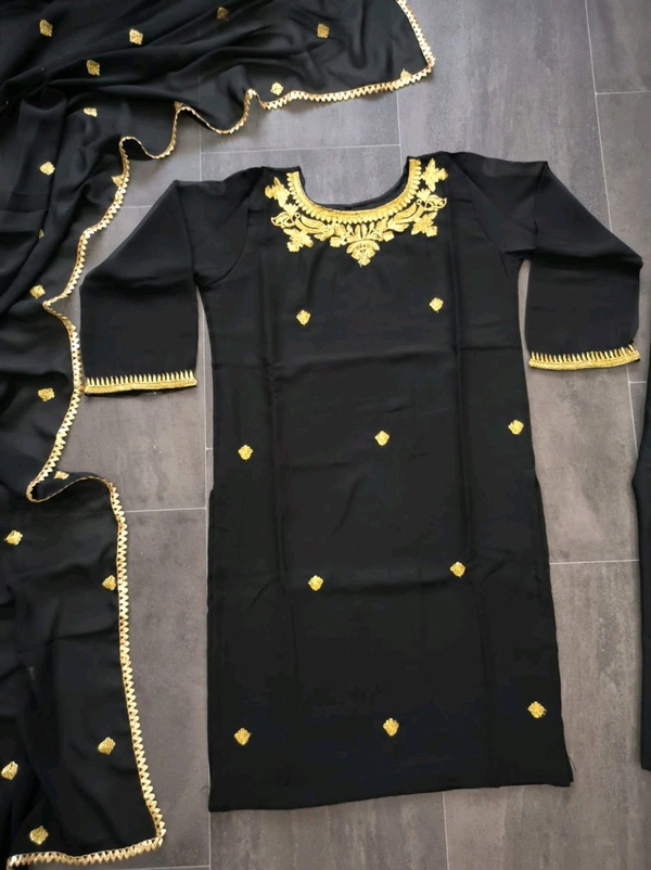 PARTY WEAR EMBROIDERY WORK TOP BOTTOM WITH DUPATTA BLACK - Black, XL