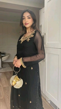 PARTY WEAR EMBROIDERY WORK TOP BOTTOM WITH DUPATTA BLACK - Black, XL