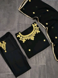 PARTY WEAR EMBROIDERY WORK TOP BOTTOM WITH DUPATTA BLACK - Black, XL