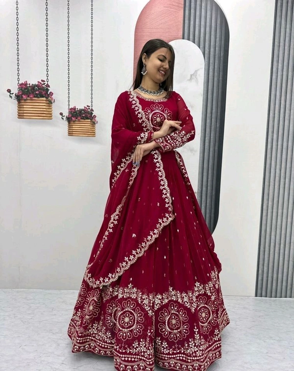 Heavy Fox Georgette* - Free Size, Bordeaux