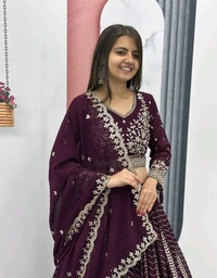 Heavy Fox Georgette* - Free Size, Wine Berry