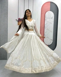 Heavy Fox Georgette* - Free Size, White