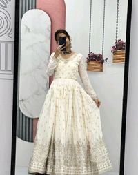 Heavy Fox Georgette* - Free Size, White