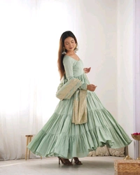 PURE SOFT FOX GEORGETTE FULL FLAIR LAYRED ANARKALI SET - Lemon Grass, L