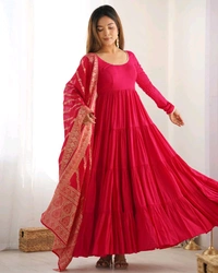 PURE SOFT FOX GEORGETTE FULL FLAIR LAYRED ANARKALI SET - Cardinal, M