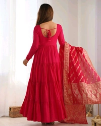 PURE SOFT FOX GEORGETTE FULL FLAIR LAYRED ANARKALI SET - Cardinal, M