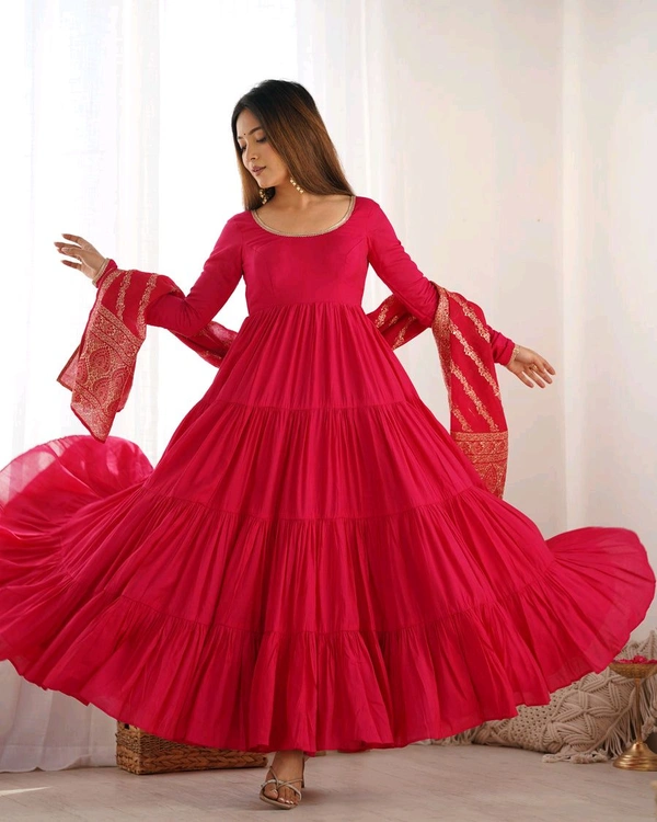 PURE SOFT FOX GEORGETTE FULL FLAIR LAYRED ANARKALI SET - Cardinal, XL