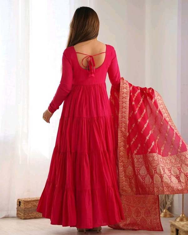 PURE SOFT FOX GEORGETTE FULL FLAIR LAYRED ANARKALI SET - Cardinal, XL