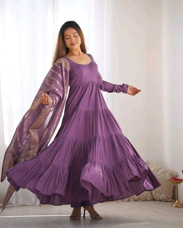 PURE SOFT FOX GEORGETTE FULL FLAIR LAYRED ANARKALI SET - Strikemaster, XL