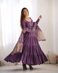 PURE SOFT FOX GEORGETTE FULL FLAIR LAYRED ANARKALI SET - Strikemaster, XL