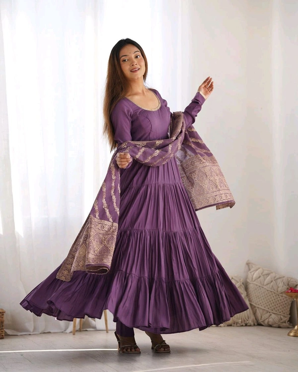 PURE SOFT FOX GEORGETTE FULL FLAIR LAYRED ANARKALI SET - Strikemaster, XL