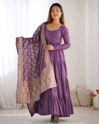 PURE SOFT FOX GEORGETTE FULL FLAIR LAYRED ANARKALI SET - Strikemaster, XL