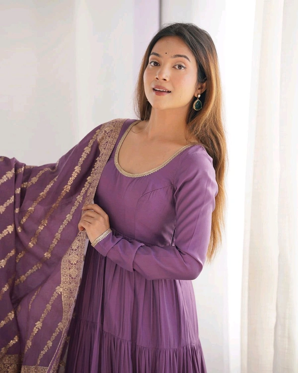 PURE SOFT FOX GEORGETTE FULL FLAIR LAYRED ANARKALI SET - Strikemaster, XL