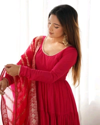 PURE SOFT FOX GEORGETTE FULL FLAIR LAYRED ANARKALI SET - Cardinal, Xs