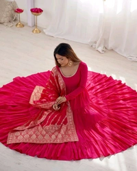 PURE SOFT FOX GEORGETTE FULL FLAIR LAYRED ANARKALI SET - Cardinal, Xs