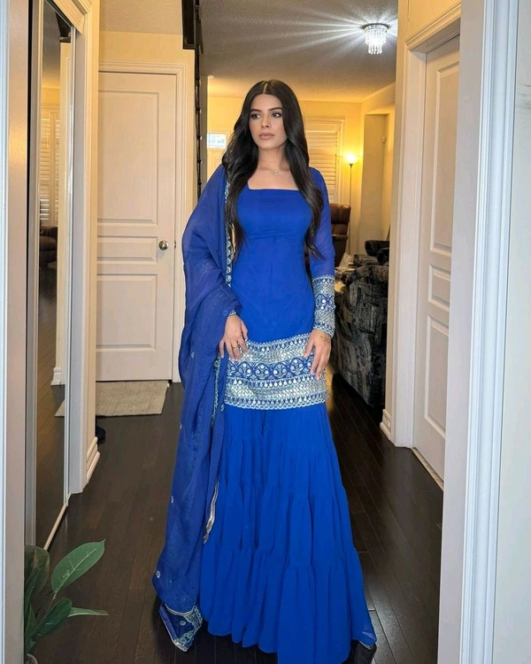 Royal blue sharara suit with dupatta - Klein Blue, L