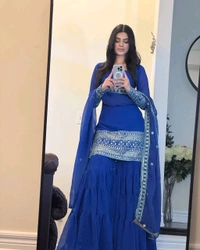 Royal blue sharara suit with dupatta - Klein Blue, L