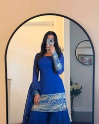 Royal blue sharara suit with dupatta - Klein Blue, L