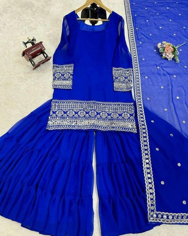 Royal blue sharara suit with dupatta - Klein Blue, L