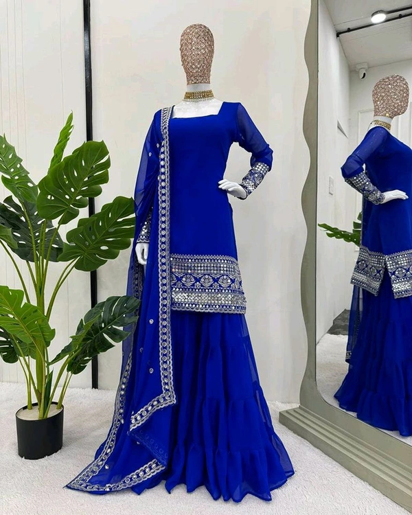 Royal blue sharara suit with dupatta - Klein Blue, M
