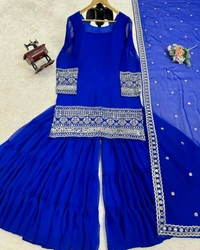 Royal blue sharara suit with dupatta - Klein Blue, M