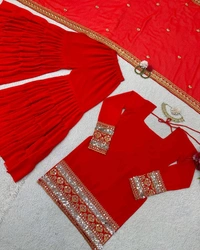 Royal blue sharara suit with dupatta - Guardsman Red, M