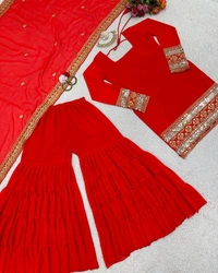 Royal blue sharara suit with dupatta - Guardsman Red, M