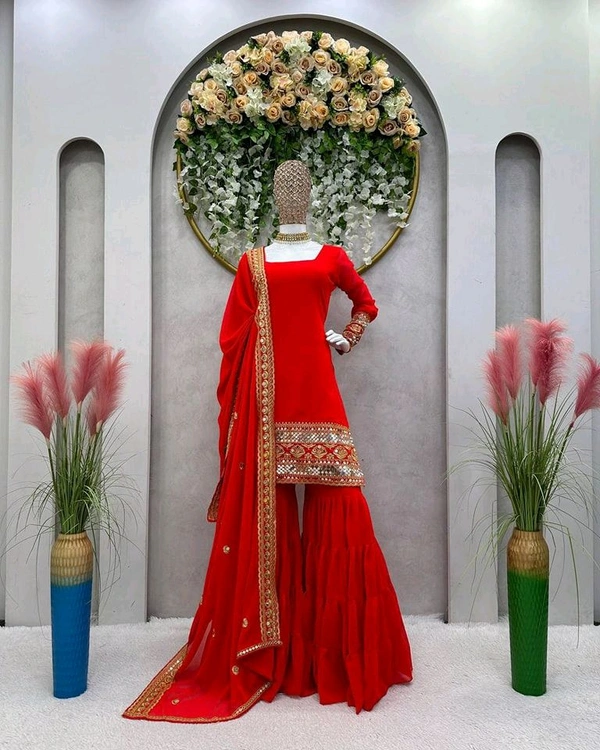 Royal blue sharara suit with dupatta - Guardsman Red, XXL
