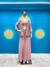 Designer Fancy Western Style Fiona Silk Cording Sequence Work Blazer/koti, Tube Choli With Circular Palazzo - Blossom, Free Size