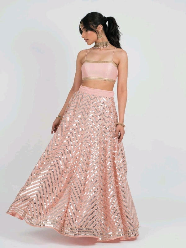 Women's Georgette Embroidered Lehenga Choli And Dupatta Set (Free Size) - Rose Fog, Free Size