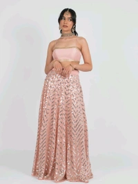 Women's Georgette Embroidered Lehenga Choli And Dupatta Set (Free Size) - Rose Fog, Free Size