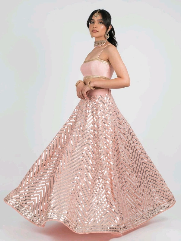Women's Georgette Embroidered Lehenga Choli And Dupatta Set (Free Size) - Rose Fog, Free Size