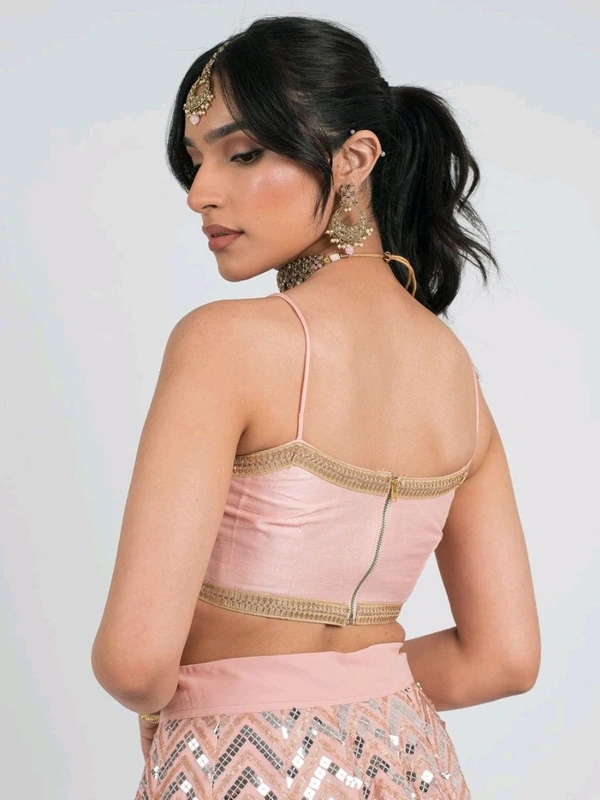 Women's Georgette Embroidered Lehenga Choli And Dupatta Set (Free Size) - Rose Fog, Free Size