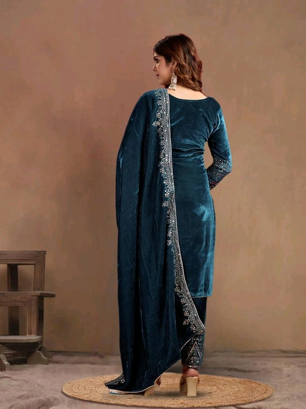 Women's Velvet Embroidered Maroon Straight Kurta Suit Set with Pant and Dupatta||Velvet Suit For Women||Velvet Kurta Set Women||Kurta Set For Women Winter - Daintree, M