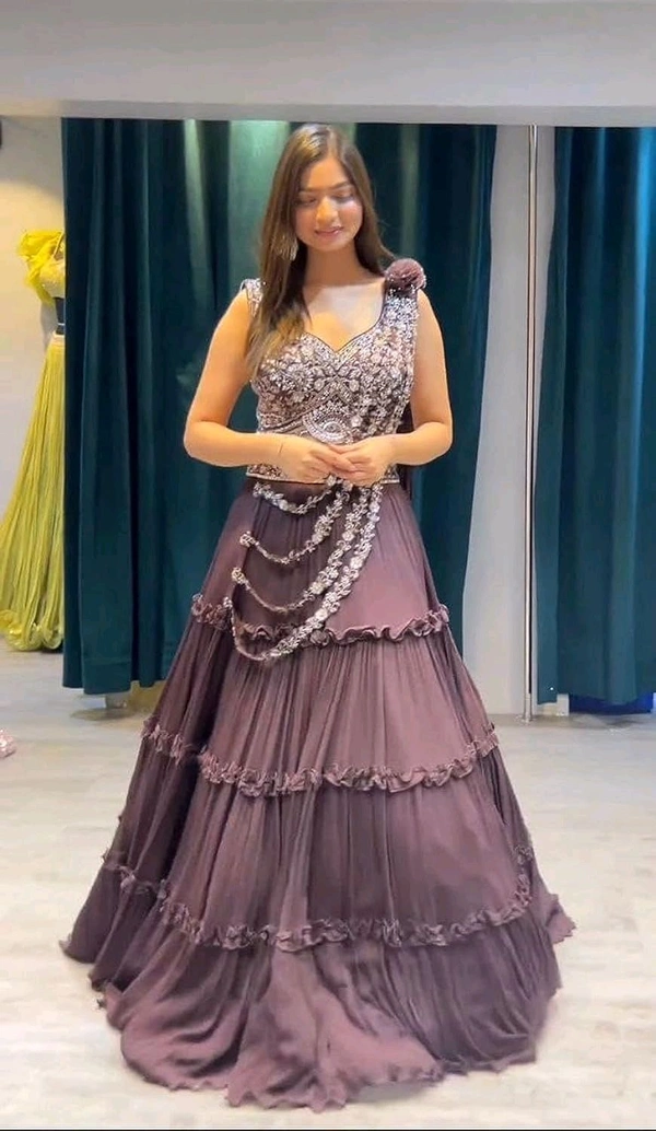 Women's Georgette Semi-Stitched Lehenga Choli Purple Free Size - Salt Box, Free Size