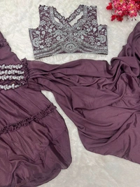 Women's Georgette Semi-Stitched Lehenga Choli Purple Free Size - Salt Box, Free Size