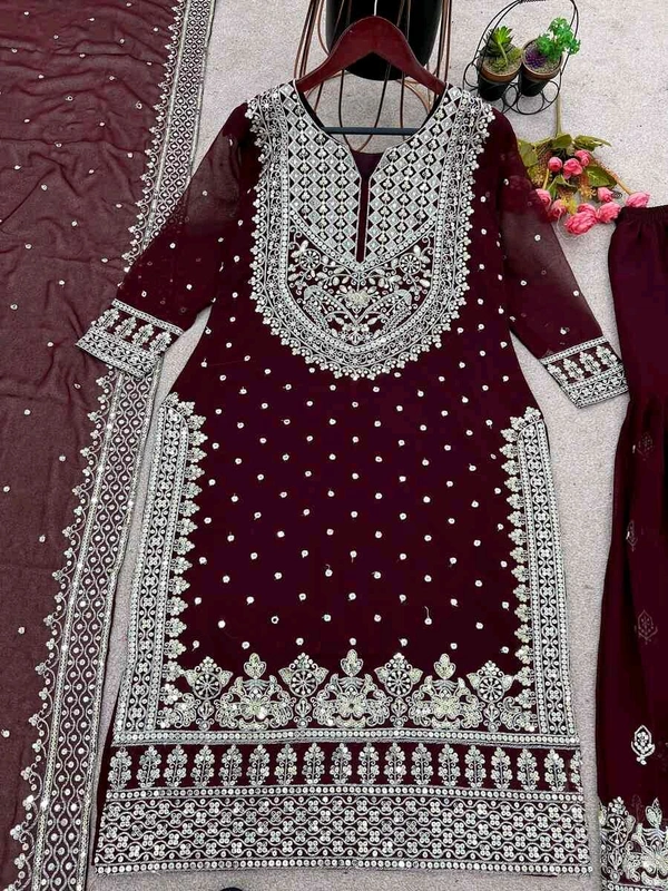 Decent Embroidery Sequence Work Black Color Sharara Suit - Temptress, L