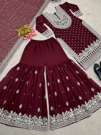 Decent Embroidery Sequence Work Black Color Sharara Suit - Temptress, L