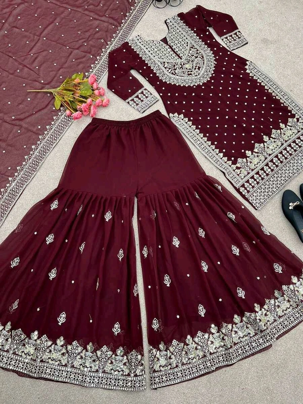 Decent Embroidery Sequence Work Black Color Sharara Suit - Temptress, L
