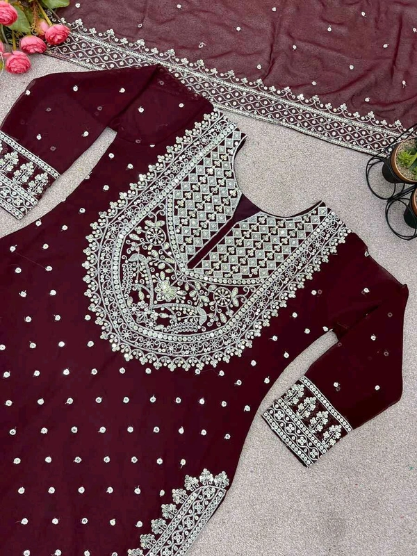 Decent Embroidery Sequence Work Black Color Sharara Suit - Temptress, L