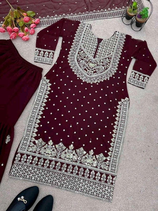 Decent Embroidery Sequence Work Black Color Sharara Suit - Temptress, L