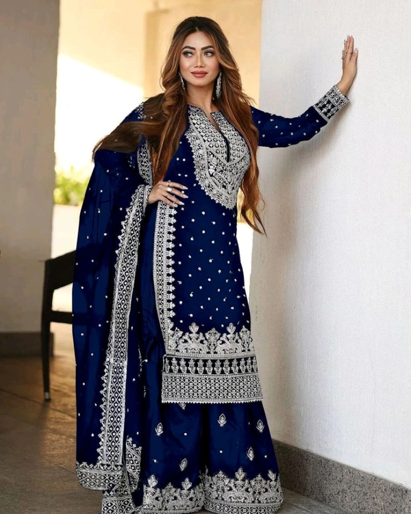 Decent Embroidery Sequence Work Black Color Sharara Suit - Stratos, L