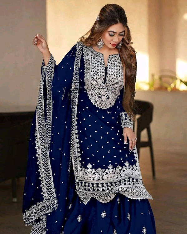 Decent Embroidery Sequence Work Black Color Sharara Suit - Stratos, L