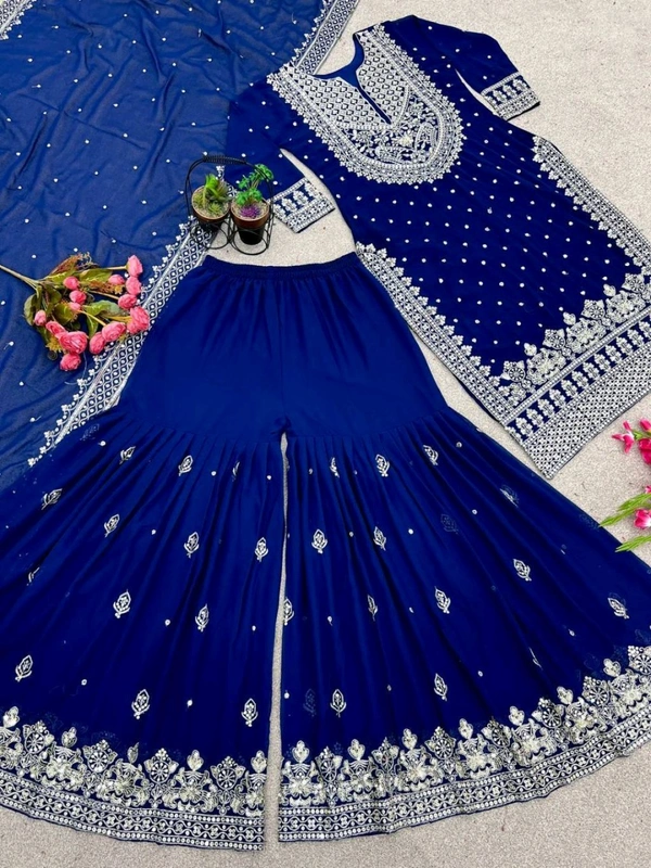 Decent Embroidery Sequence Work Black Color Sharara Suit - Stratos, L