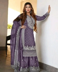 Decent Embroidery Sequence Work Black Color Sharara Suit - Kimberly, L